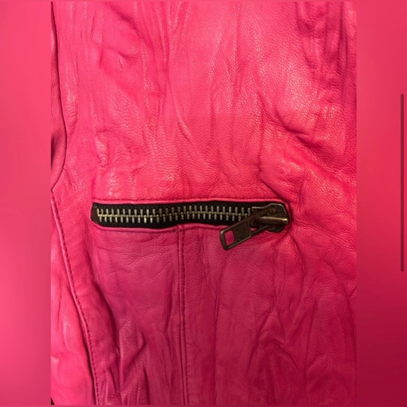 Royal Underground Hot Pink Leather Crinckle Jacket Size Medium - Picture 4 of 7